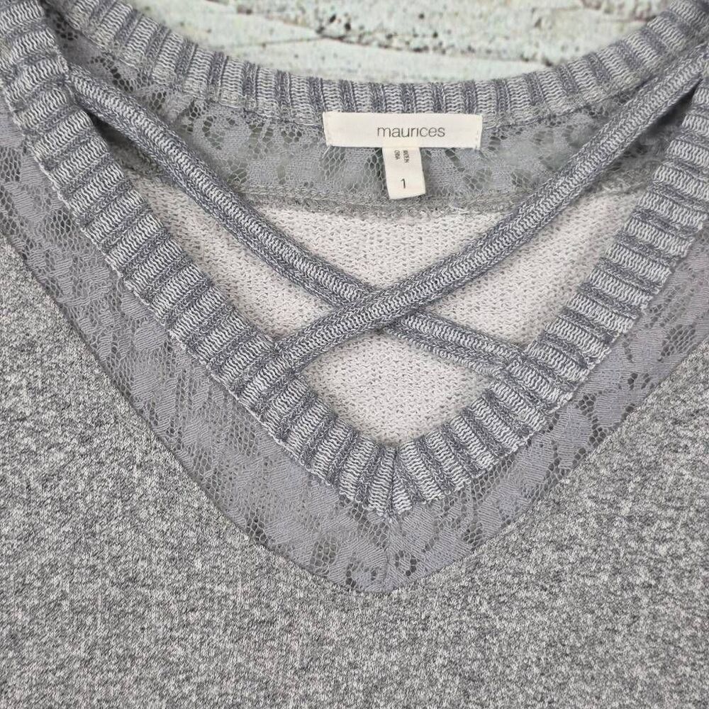 Maurices 1X Gray Lace Trim V-Neck Sweater - Picture 7 of 8
